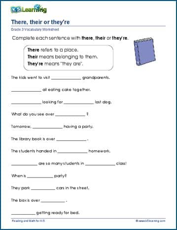 there they re or their in sentences worksheets k5 learning