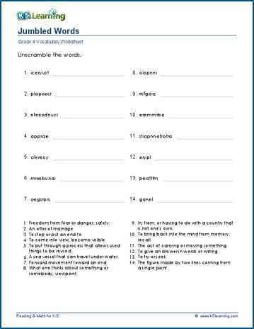 Jumbled Words Worksheets For Grade 4 K5 Learning