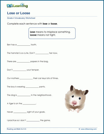 use of lose or loose in sentences k5 learning