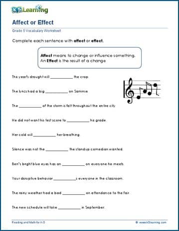 Affect effect worksheets