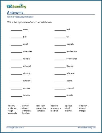 English Grammar Class 2 Opposite Words