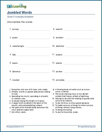 Jumbled Words Worksheets For Grade 5 K5 Learning