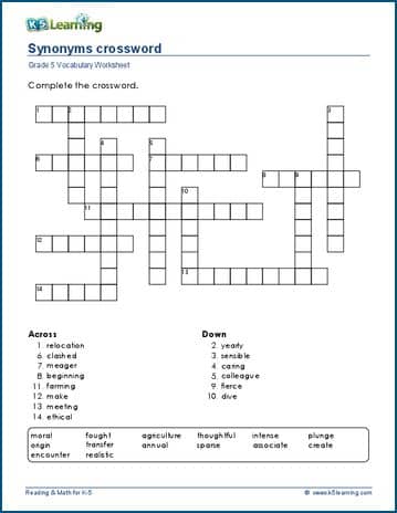 UNIT 5 SYNONYMS Crossword - WordMint