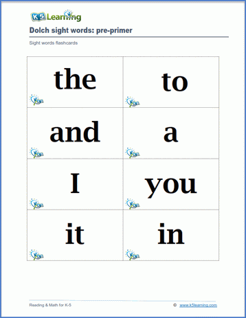 free printable sight words for kindergarten flash cards