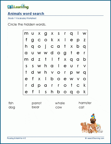 Grade 1 word search: Animals