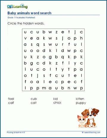 Word search cheap baby animals