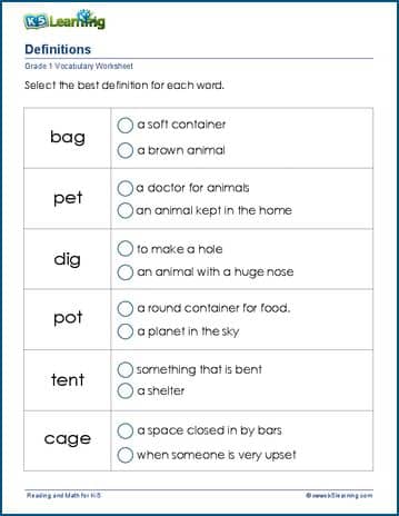 pdf grade vocabulary 1 worksheet the  1 Grade  correct vocabulary choose worksheet