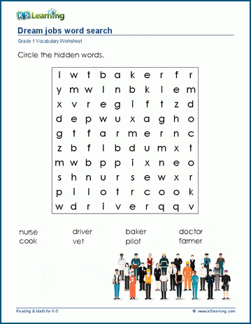 Grade 1 word search: Jobs