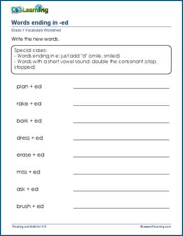 Grade 1 Vocabulary Worksheet - ed ending words