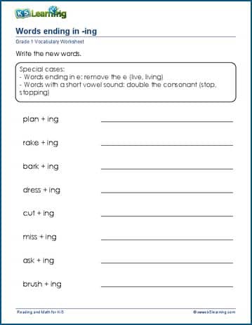 ing ending words | K5 Learning