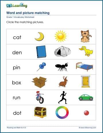 Match Pictures To Words For Grade 1 K5 Learning