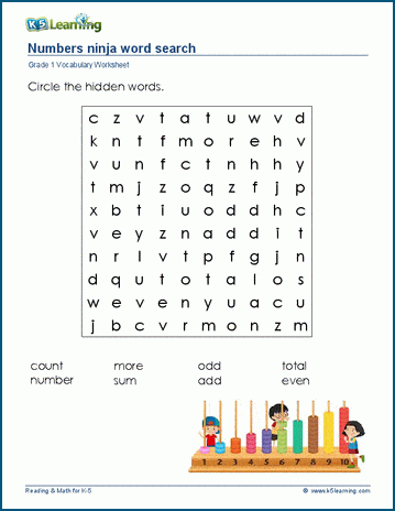 Grade 1 word search: Math