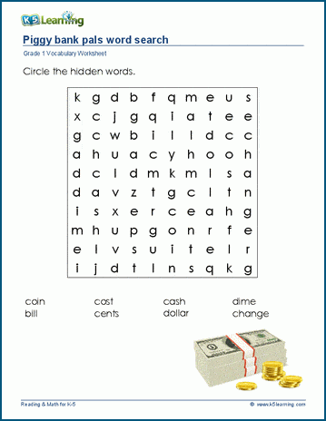 Grade 1 word search: Money