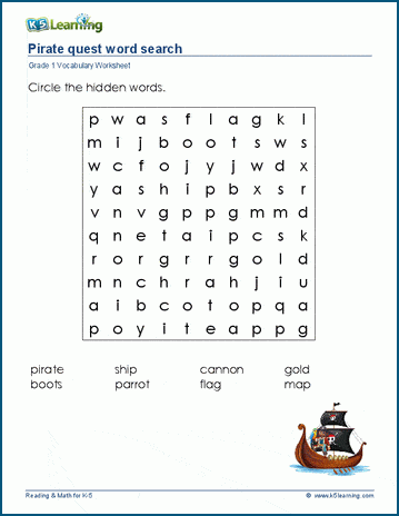 Grade 1 word search: Pirates