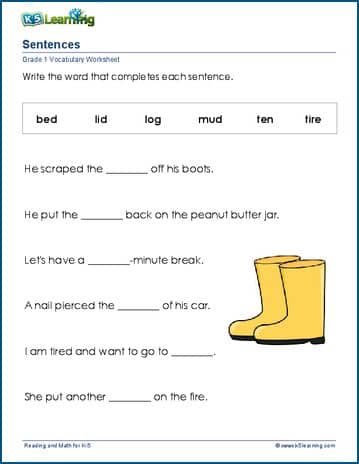 worksheets for practicing grade 1 words k5 learning