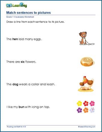 1 sentences grade of worksheets for kinds Vocabulary and â€“ First Grade printable Worksheets