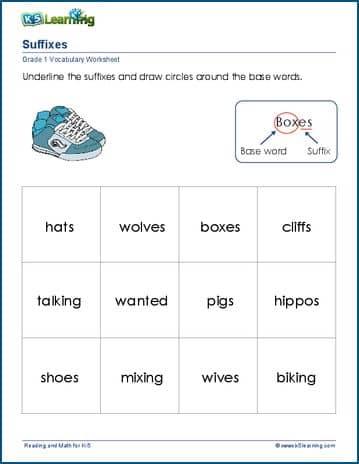 Suffixes worksheets for grade 1 | K5 Learning