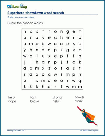 Grade 1 superhero word search