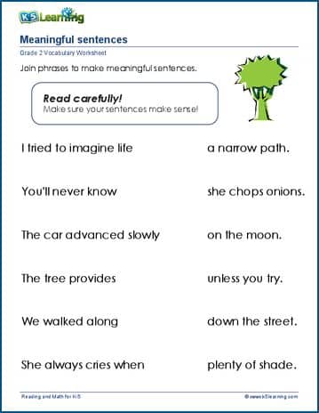 Meaningful sentences worksheets