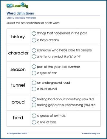 2nd Grade Vocabulary Worksheets K5 Learning