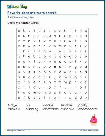 Grade 3 word search: Favorite desserts word search