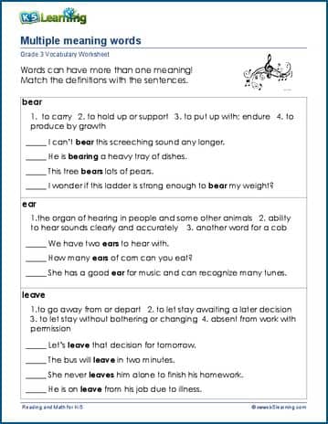 Multiple Meaning Words Worksheets K5 Learning