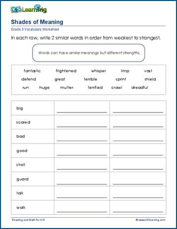 Words In Order Worksheets