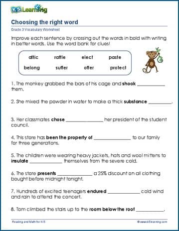 Vocabulary Worksheets Printable And Organized By Subject K Learning Meanings Of Words