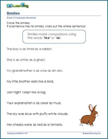 Similes worksheets | K5 Learning