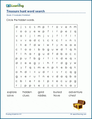 Grade 3 word search: Treasure hunt word search