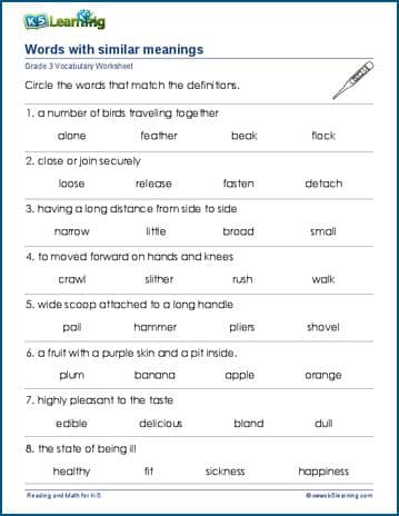 Th Grade Vocabulary Worksheets Words And Their Meanings Worksheets ...