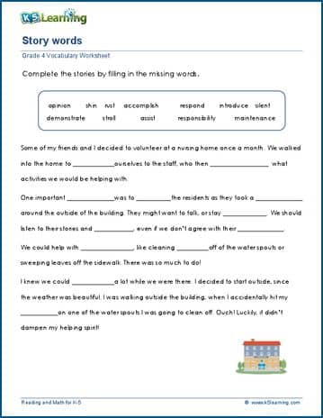 grade 4 vocabulary worksheets printable and organized by