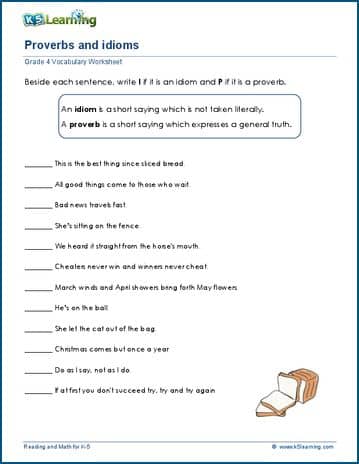 Proverbs Or Idioms Worksheets K5 Learning