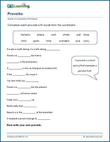 grade 4 prefix, suffix, idioms, proverbs, similes, metaphors worksheets