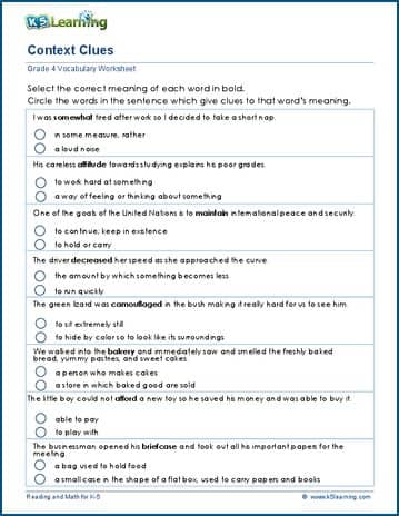 Context Clues Pdf K5 Learning