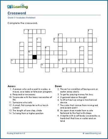 Grade 5 crosswords