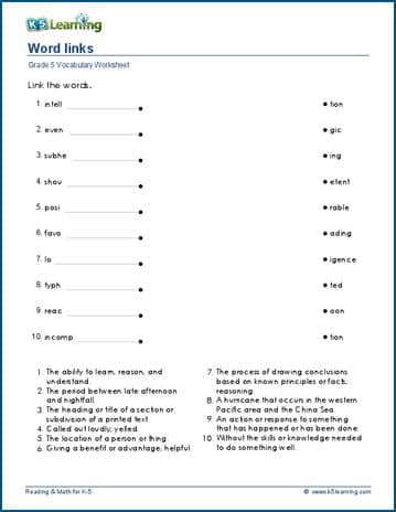 link the words for grade 5 k5 learning