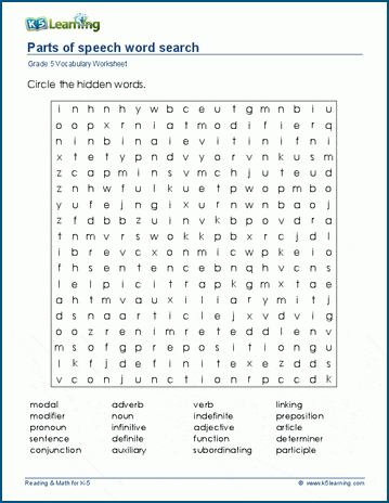 parts of speech word search