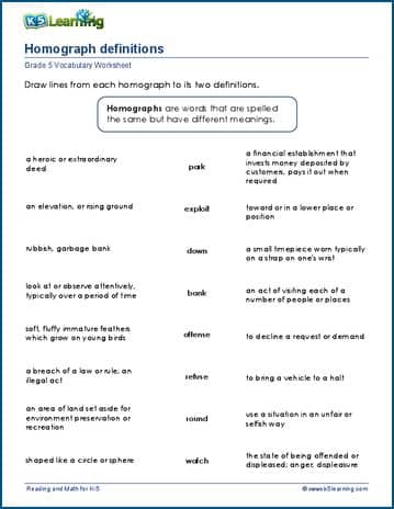 Grade 5 Vocabulary Worksheets – Printable And Organized By Subject | K5 Learning