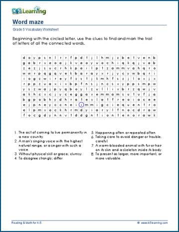 Word mazes for grade 5 | K5 Learning