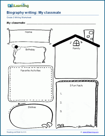 Biography writing worksheet K5 Learning