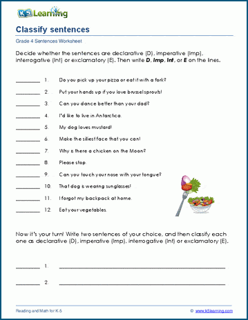 Classifying sentences worksheets