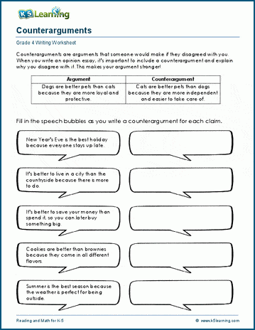 Counterarguments worksheets