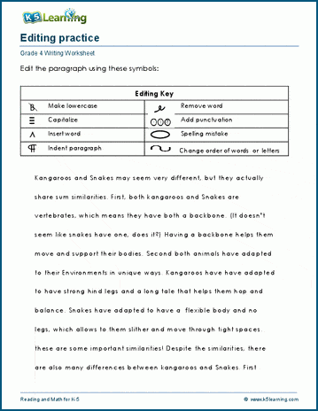 Editing paragraphs worksheets