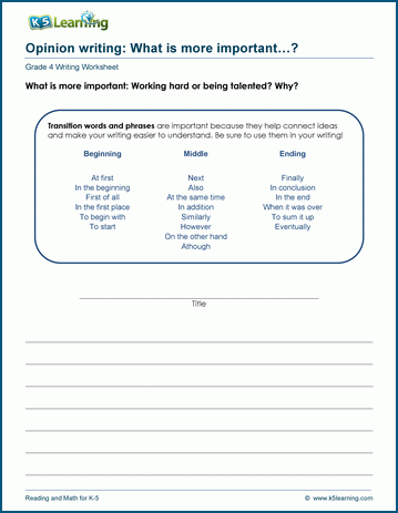 Opinion writing practice worksheets for grade 4