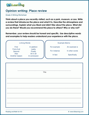 Opinion writing practice worksheets for grade 4