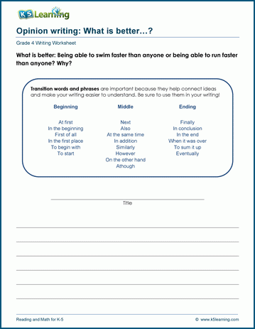 Opinion writing practice worksheets for grade 4