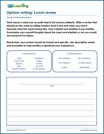 Opinion writing practice worksheets for grade 4