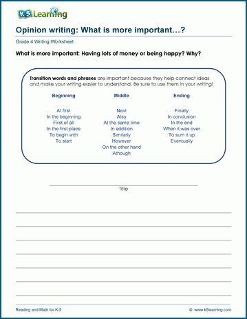 Opinion writing practice worksheets for grade 4