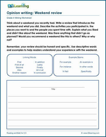Opinion writing practice worksheets for grade 4